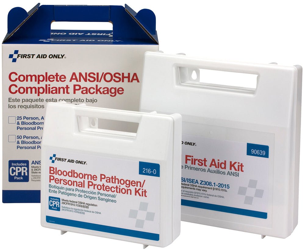 First Aid Only 50 Person Complete ANSI/OSHA Compliance Package for First Aid and BBP, ANSI 2015 Compliant