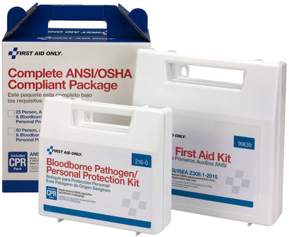 First Aid Only 50 Person Complete ANSI/OSHA Compliance Package for First Aid and BBP, ANSI 2015 Compliant
