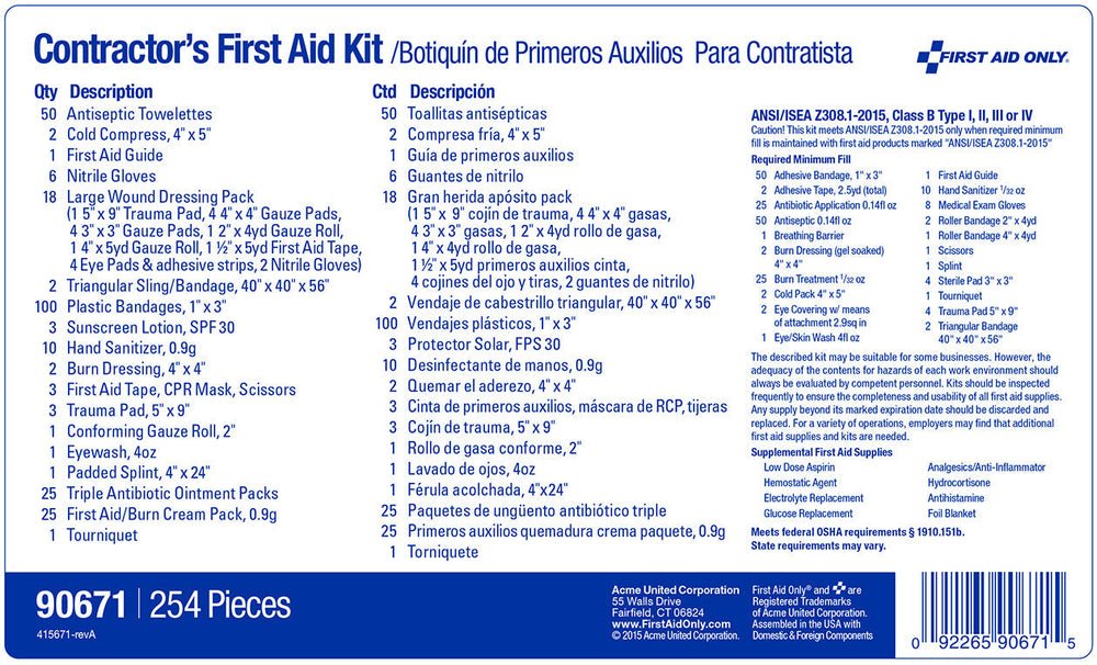 First Aid Only 50 Person Contractor ANSI B+ First Aid Kit, Metal Case, Type III, ANSI 2015 Compliant