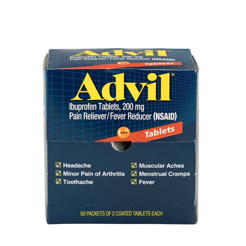 PhysiciansCare Advil Ibuprofen Medication, 50 Doses of Two Tablets, 200 mg