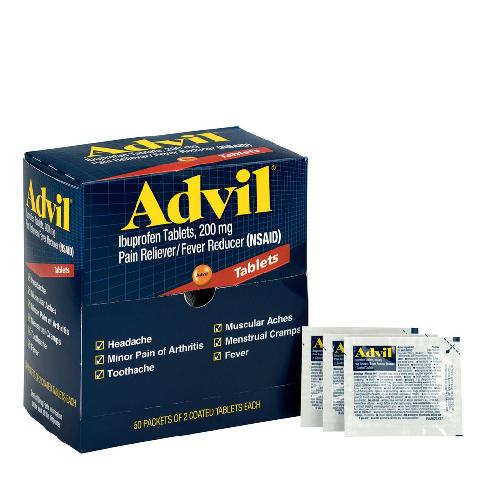PhysiciansCare Advil Ibuprofen Medication, 50 Doses of Two Tablets, 200 mg