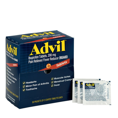 PhysiciansCare Advil Ibuprofen Medication, 50 Doses of Two Tablets, 200 mg