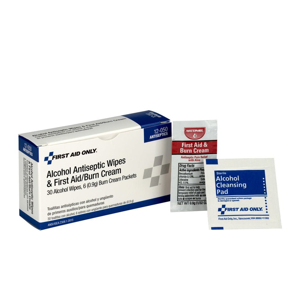 First Aid Only Antiseptic First Aid Kit - 30 Wipes, 6 First Aid Burn Cream