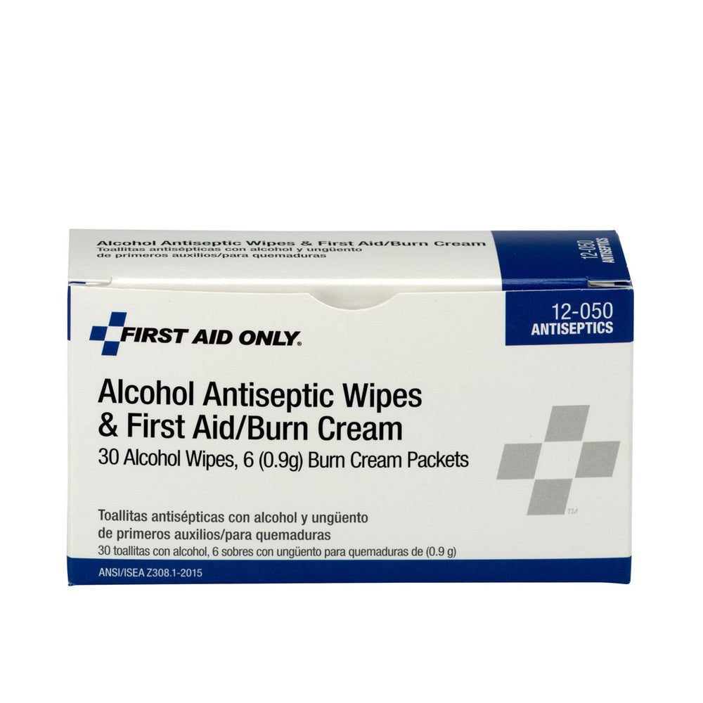 First Aid Only Antiseptic First Aid Kit - 30 Wipes, 6 First Aid Burn Cream