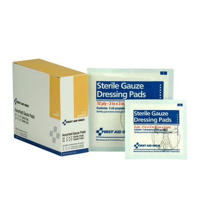 First Aid Only Sterile Gauze Pads, 2" x 2" and 3" x 3", 24ct