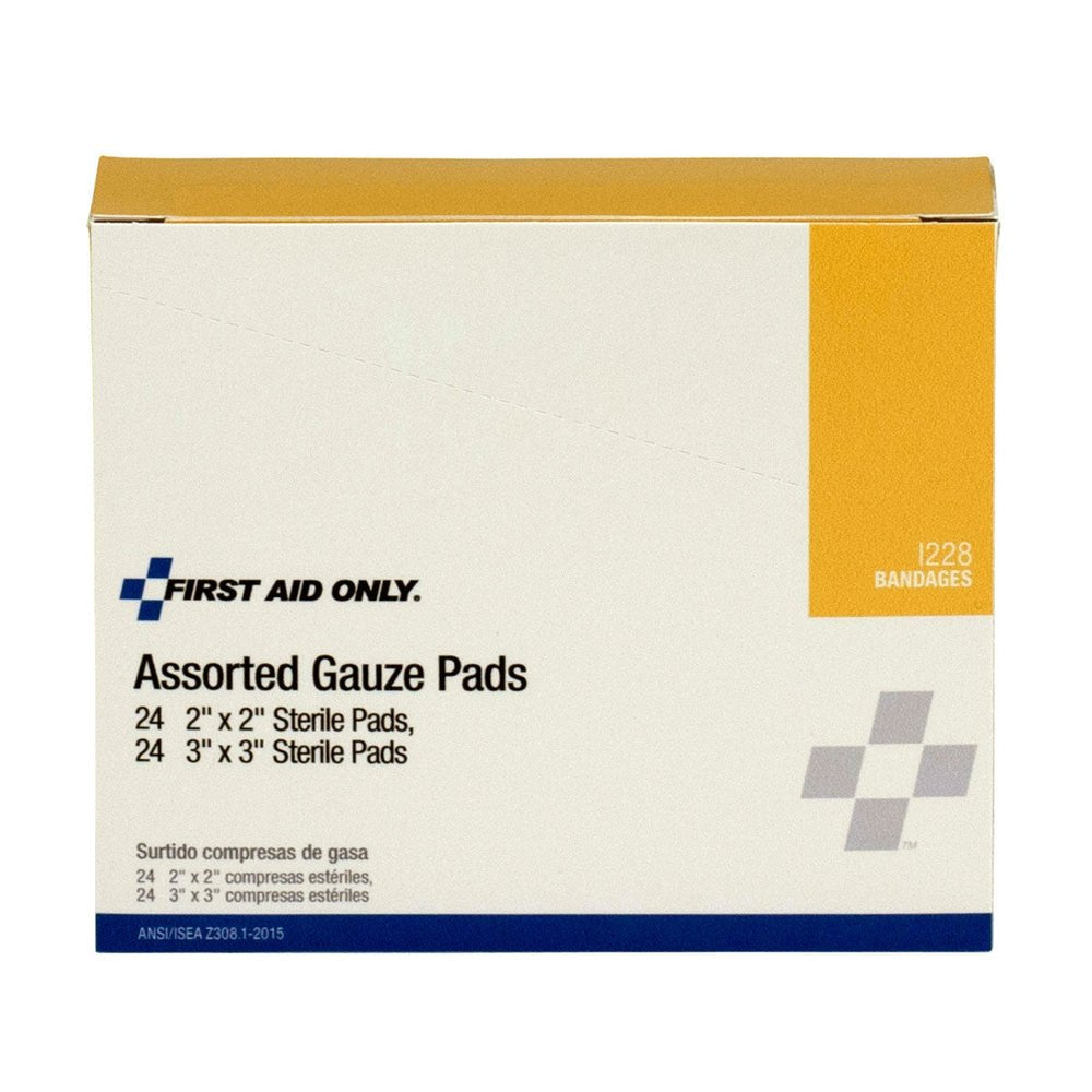 First Aid Only Sterile Gauze Pads, 2" x 2" and 3" x 3", 24ct