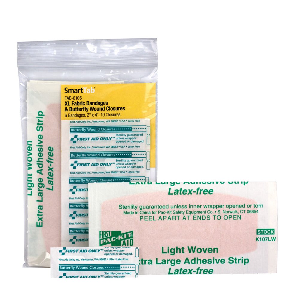 SmartCompliance Refill 2"x 4" Fabric Adhesive Bandages (6) , Plastic Butterfly Bandages (10) per Bag