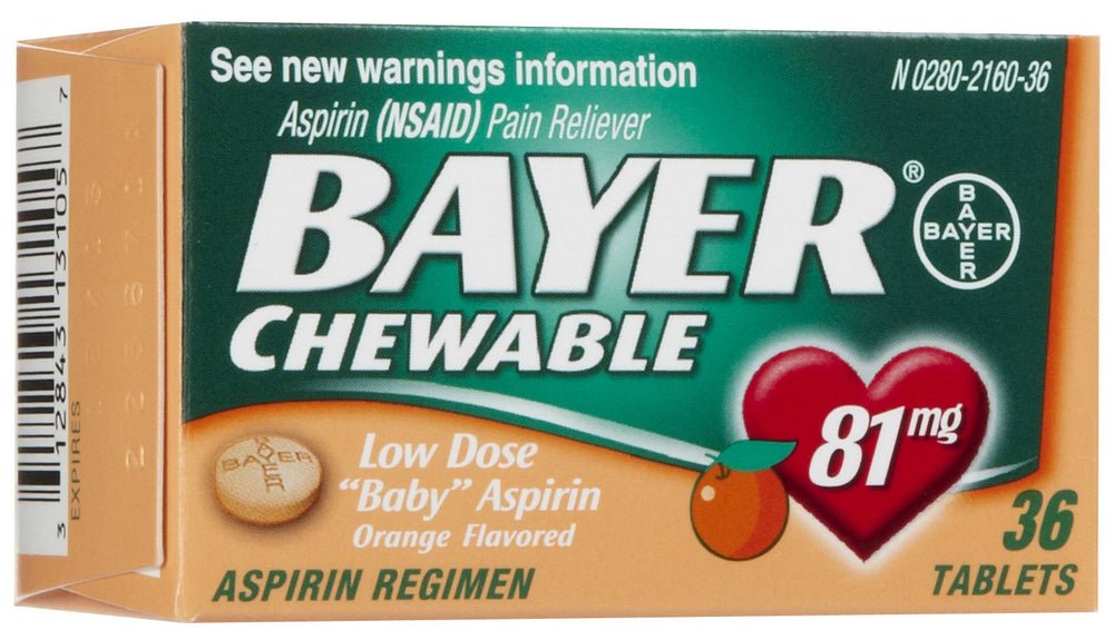 PhysiciansCare Bayer 81mg Chewable Aspirin, 36 Per Bottle