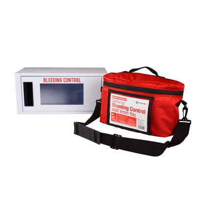First Aid Only Bleeding Control Cabinet with Multiple Victim Bag for California Regulation AB2260, with Alarm