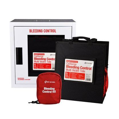 First Aid Only Bleeding Control Cabinet with Multiple Victim Tote for California Regulation AB2260, with Alarm