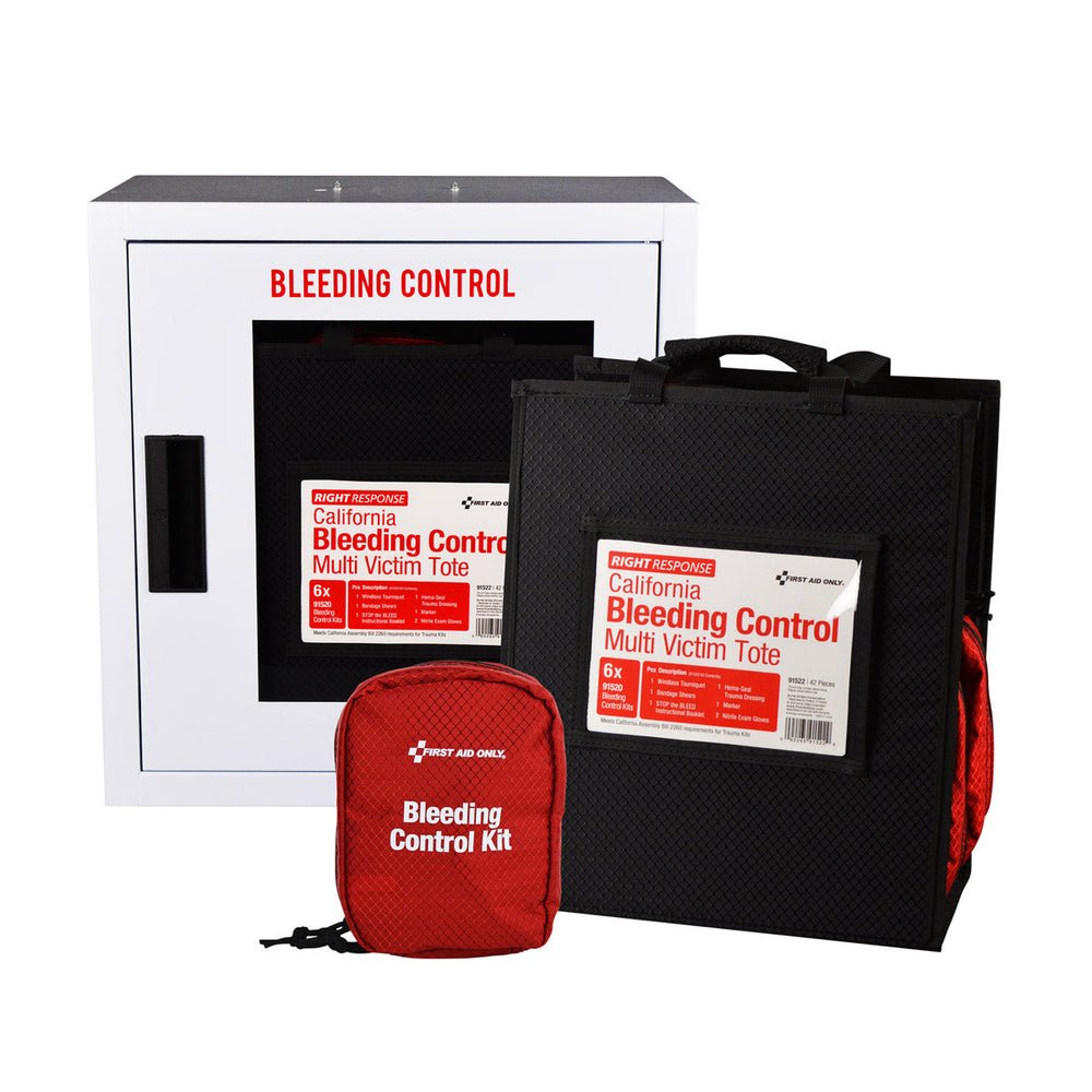 First Aid Only Bleeding Control Cabinet with Multiple Victim Tote for California Regulation AB2260, without Alarm