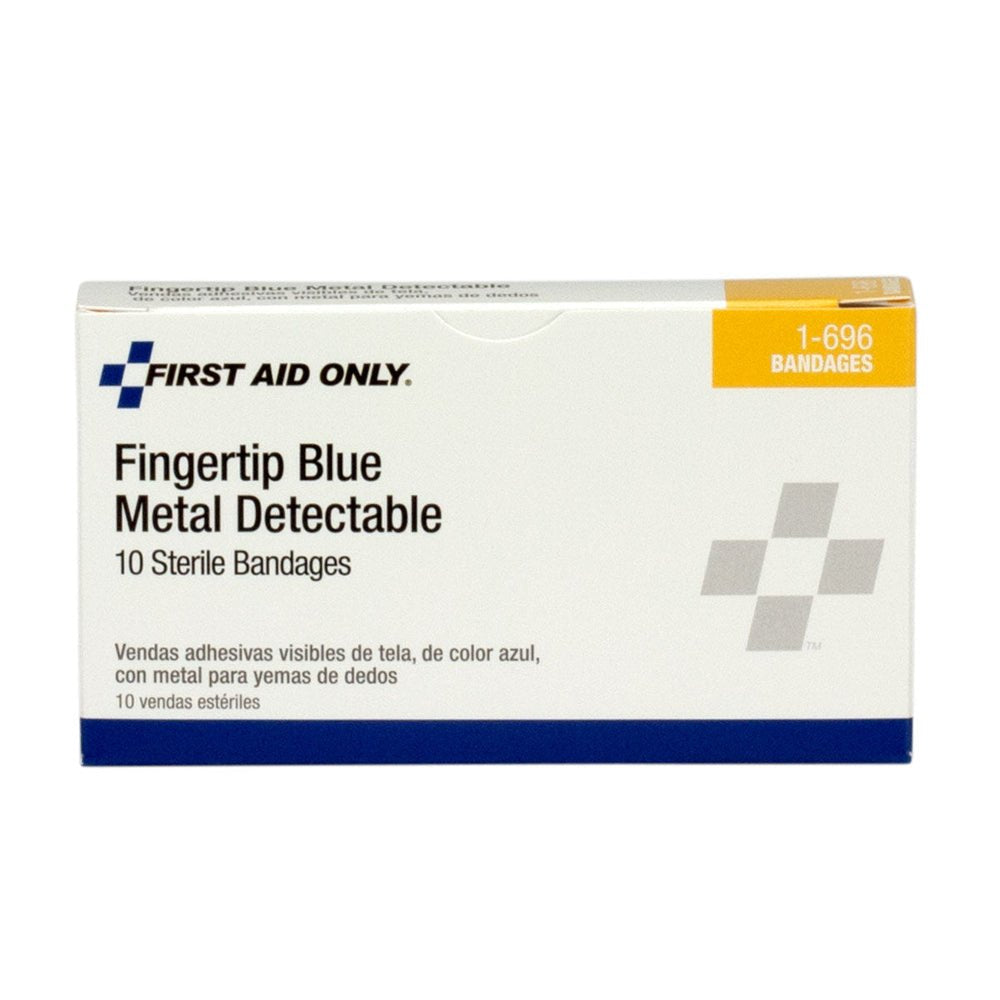 First Aid Only Blue Metal Detectable Fabric Fingertip Bandages, 10 Per box