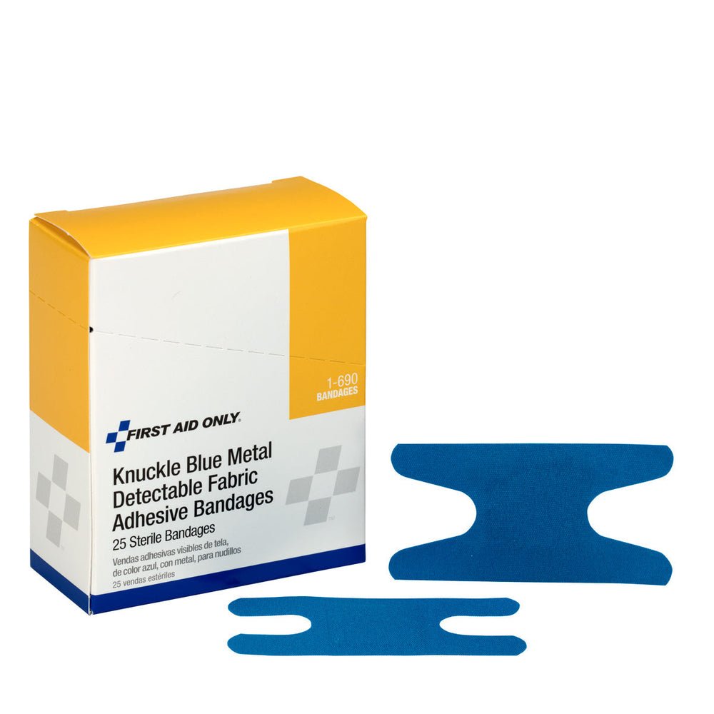 First Aid Only Blue Metal Detectable Fabric Knuckle Bandages, 25 Per Box