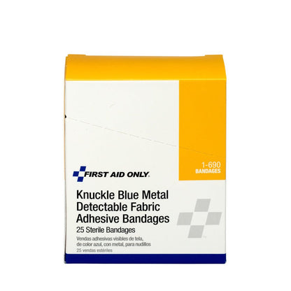 First Aid Only Blue Metal Detectable Fabric Knuckle Bandages, 25 Per Box