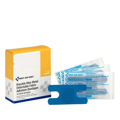 First Aid Only Blue Metal Detectable Fabric Knuckle Bandages, 40 Per Box