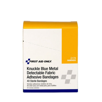 First Aid Only Blue Metal Detectable Fabric Knuckle Bandages, 40 Per Box