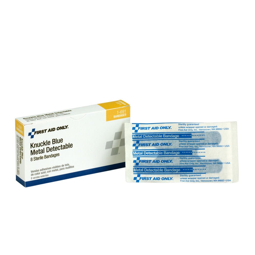 First Aid Only Blue Metal Detectable Fabric Knuckle Bandages, 8 Per box
