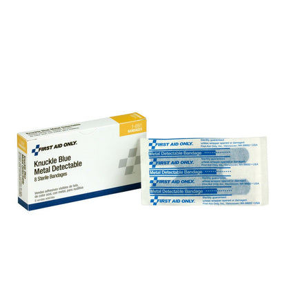 First Aid Only Blue Metal Detectable Fabric Knuckle Bandages, 8 Per box