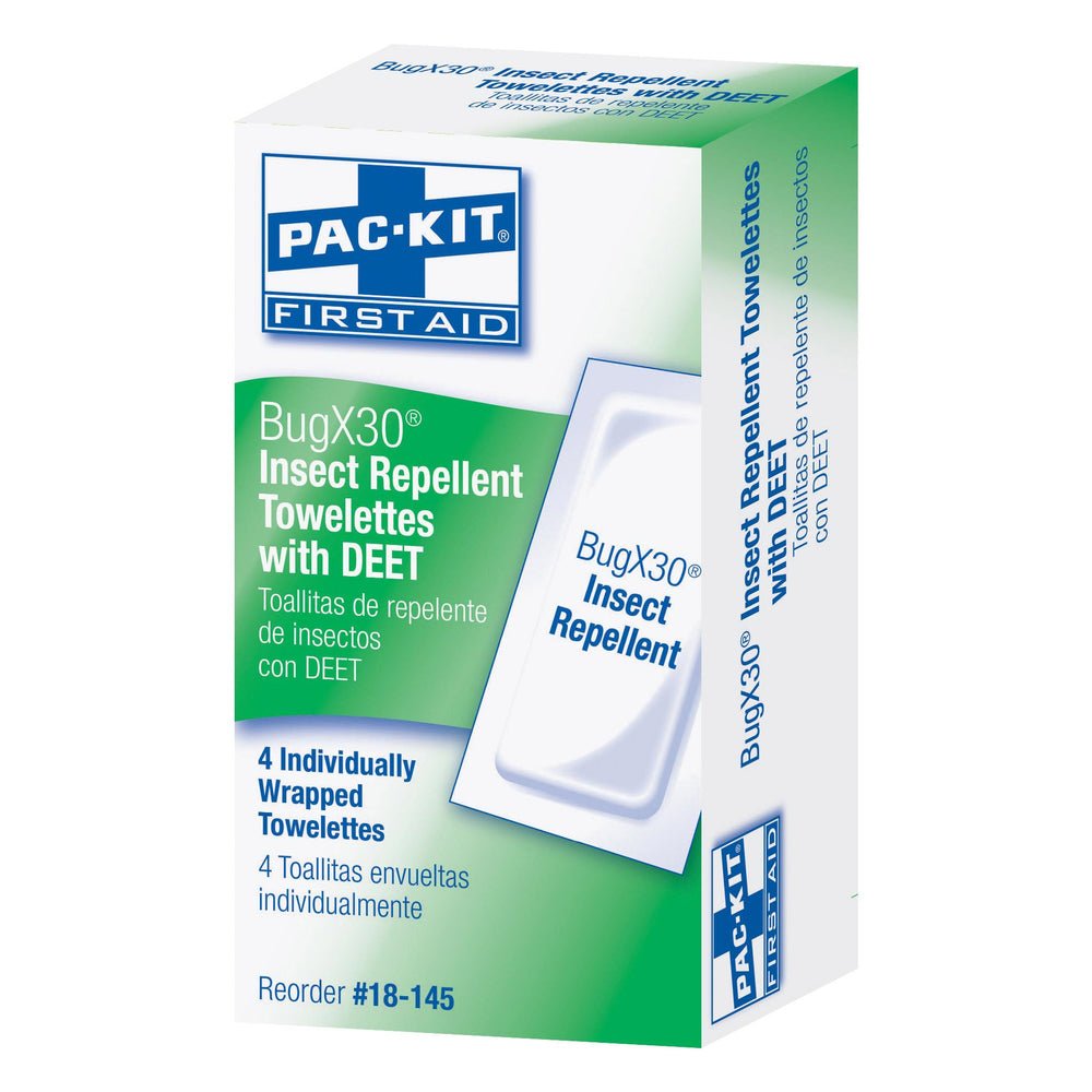 First Aid Only BugX30 Insect Repellent Wipes DEET, 4 Per Box