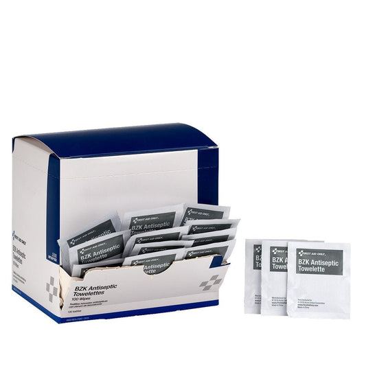 First Aid Only BZK Antiseptic Wipes, 100 Per Box