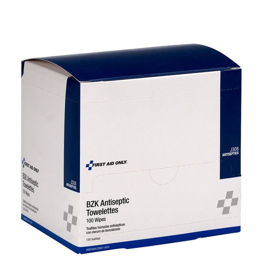 First Aid Only BZK Antiseptic Wipes, 100 Per Box