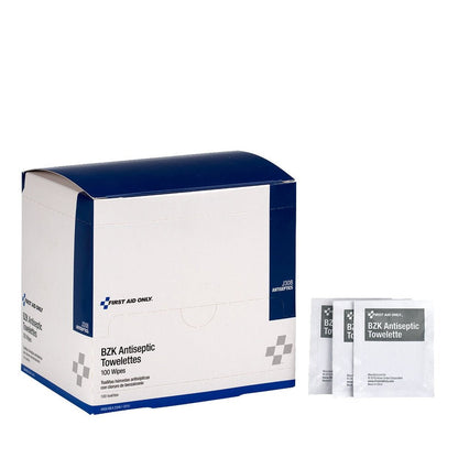 First Aid Only BZK Antiseptic Wipes, 100 Per Box