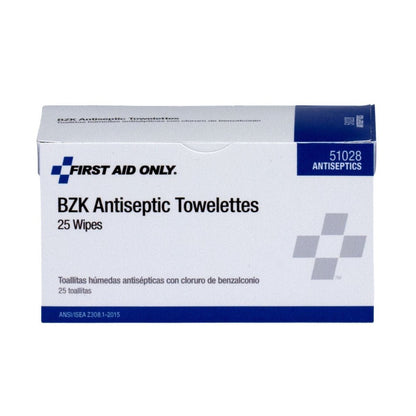 First Aid Only BZK Antiseptic Wipes, 25 Per Box