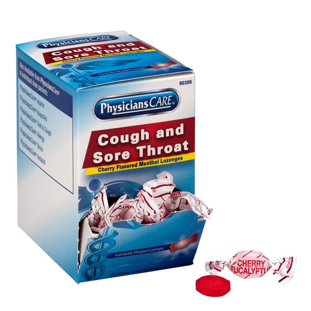 PhysiciansCare Cherry Flavor Cough & Throat Lozenges, 50x1 per Box