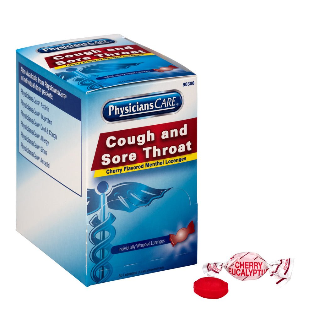 PhysiciansCare Cherry Flavor Cough & Throat Lozenges, 50x1 per Box