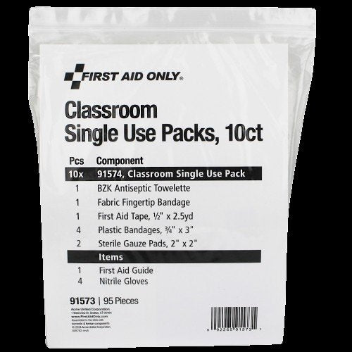 First Aid Only Classroom Single Use Kits, 10 Pack