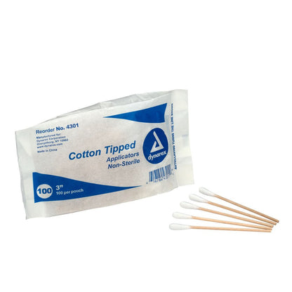 First Aid Only Non-Sterile Cotton Tipped Applicators, 3" Wood Shaft, 100 Per Bag