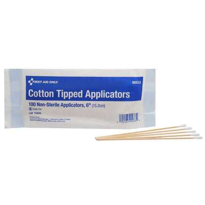 First Aid Only Cotton Tipped Applicators, 6" Wood Shaft, 100 Per Bag