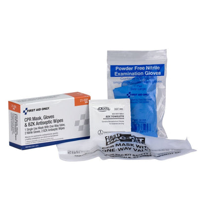 First Aid Only CPR First Aid Pack, Includes Mask, 2 Gloves, 2 Wipes