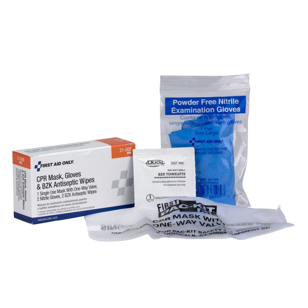 First Aid Only CPR First Aid Pack, Includes Mask, 2 Gloves, 2 Wipes
