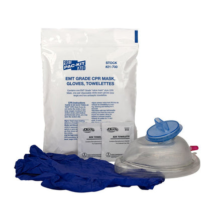 First Aid Only CPR Mask (EMT Grade), 2 Gloves, 2 Wipes