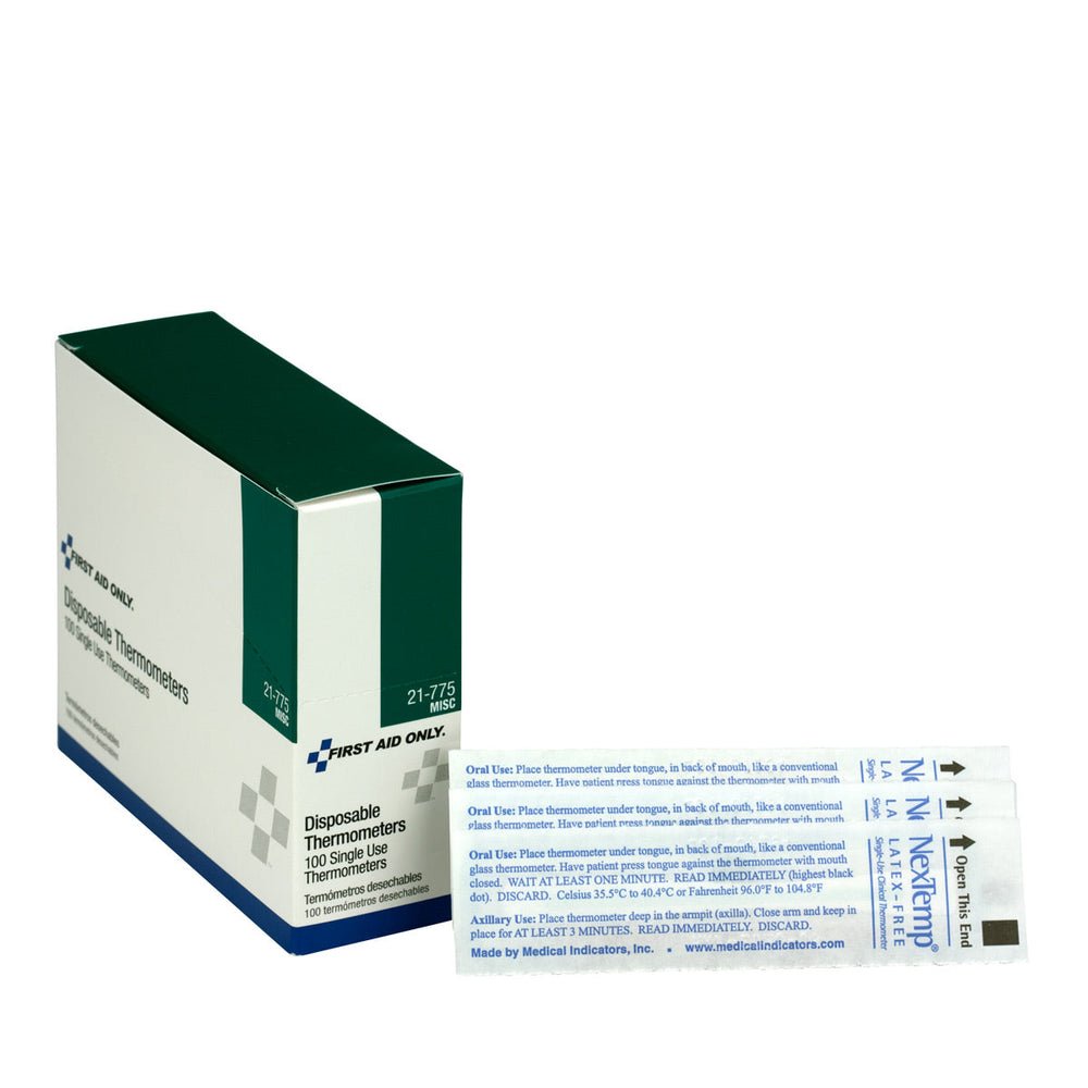 First Aid Only Disposable Thermometers, 100 Per Box