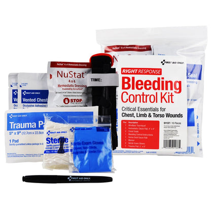 First Aid Only Critical Essentials Bleeding Control Kit for Limb, Chest & Torso Wounds