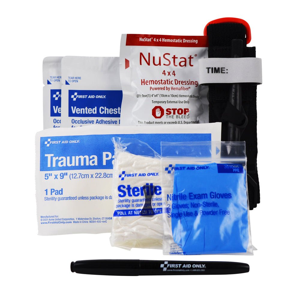 First Aid Only Critical Essentials Bleeding Control Kit for Limb, Chest & Torso Wounds