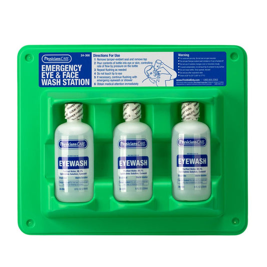 First Aid Only Eyewash Station, 8 oz. Triple Screw Cap Bottle, Sold as a Case of 6 Complete Stations (18 total bottles)