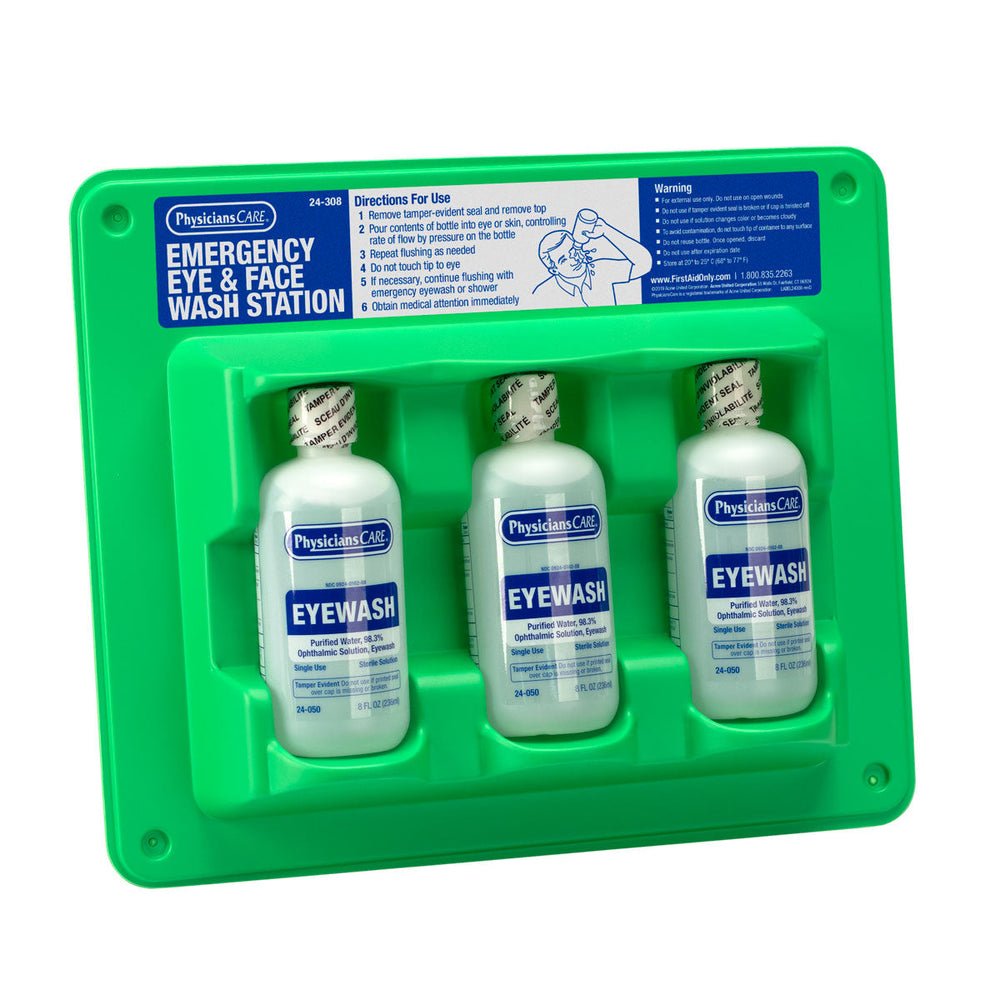 First Aid Only Eyewash Station, 8 oz. Triple Screw Cap Bottle, Sold as a Case of 6 Complete Stations (18 total bottles)