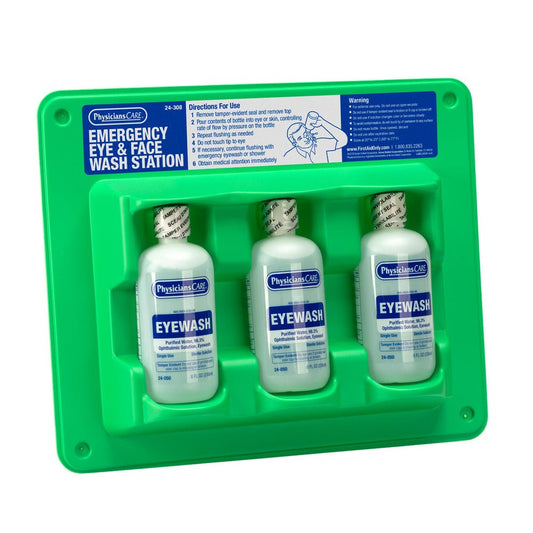 First Aid Only Eyewash Station, 8 oz. Triple Screw Cap Bottle, Sold as a Case of 6 Complete Stations (18 total bottles)