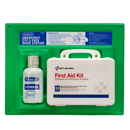 First Aid Only Single 16 oz. Eye Wash Station with 25 Person First Aid Kit (Case of 6)