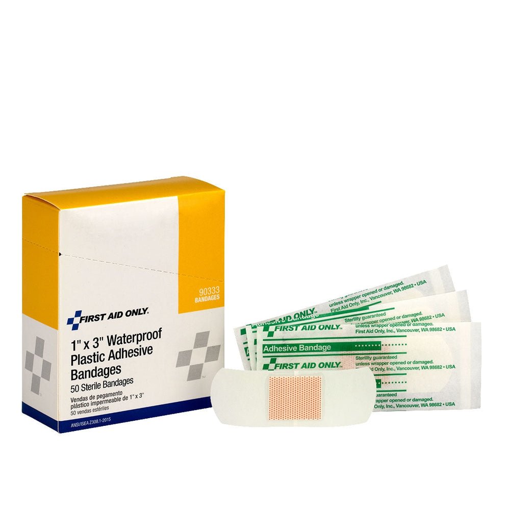 First Aid Only Waterproof Bandages, 3" x 1" , Box of 50