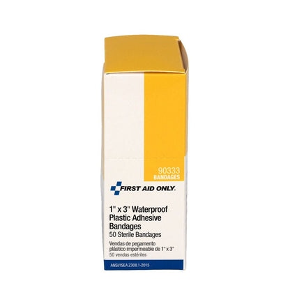 First Aid Only Waterproof Bandages, 3" x 1" , Box of 50