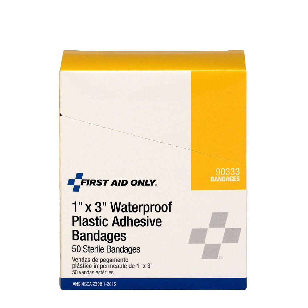 First Aid Only Waterproof Bandages, 3" x 1" , Box of 50