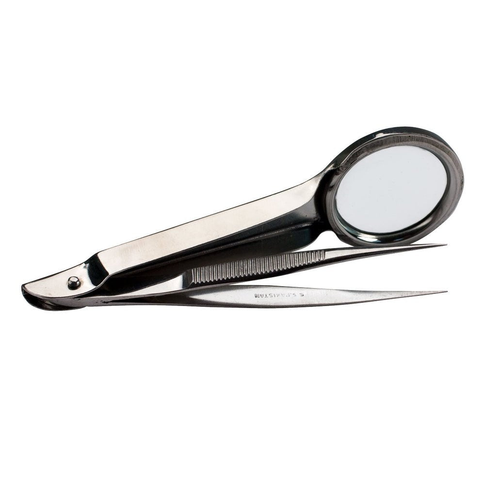 First Aid Only Forceps, Pointed Steel, with Magnifying Glass
