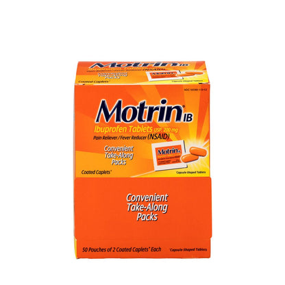 PhysiciansCare Motrin Ibuprofen Individually Wrapped Medication, 50 Doses of Two Tablets, 200mg