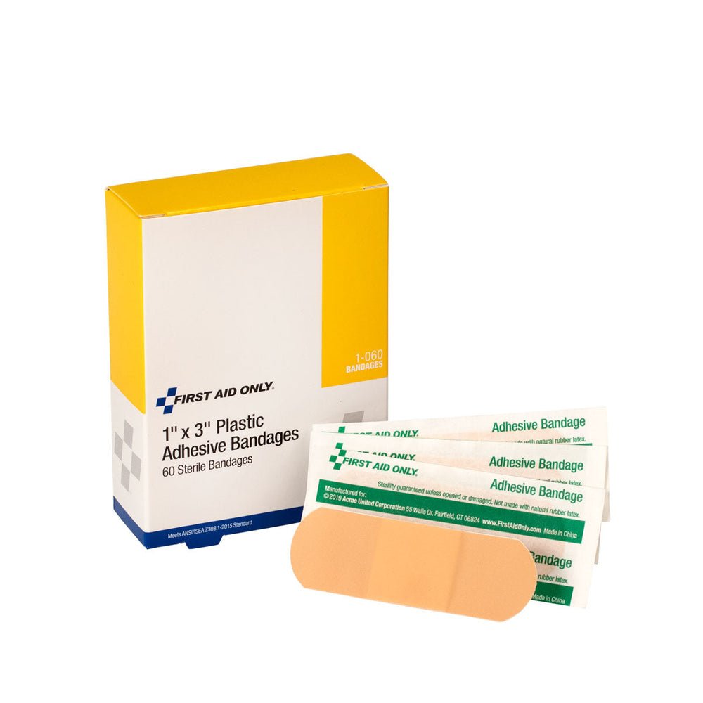 First Aid Only 1" x 3" Plastic Adhesive Bandage, 60 per Box