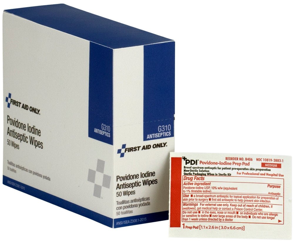 First Aid Only Povidone Iodine Wipes, 50 Per Box