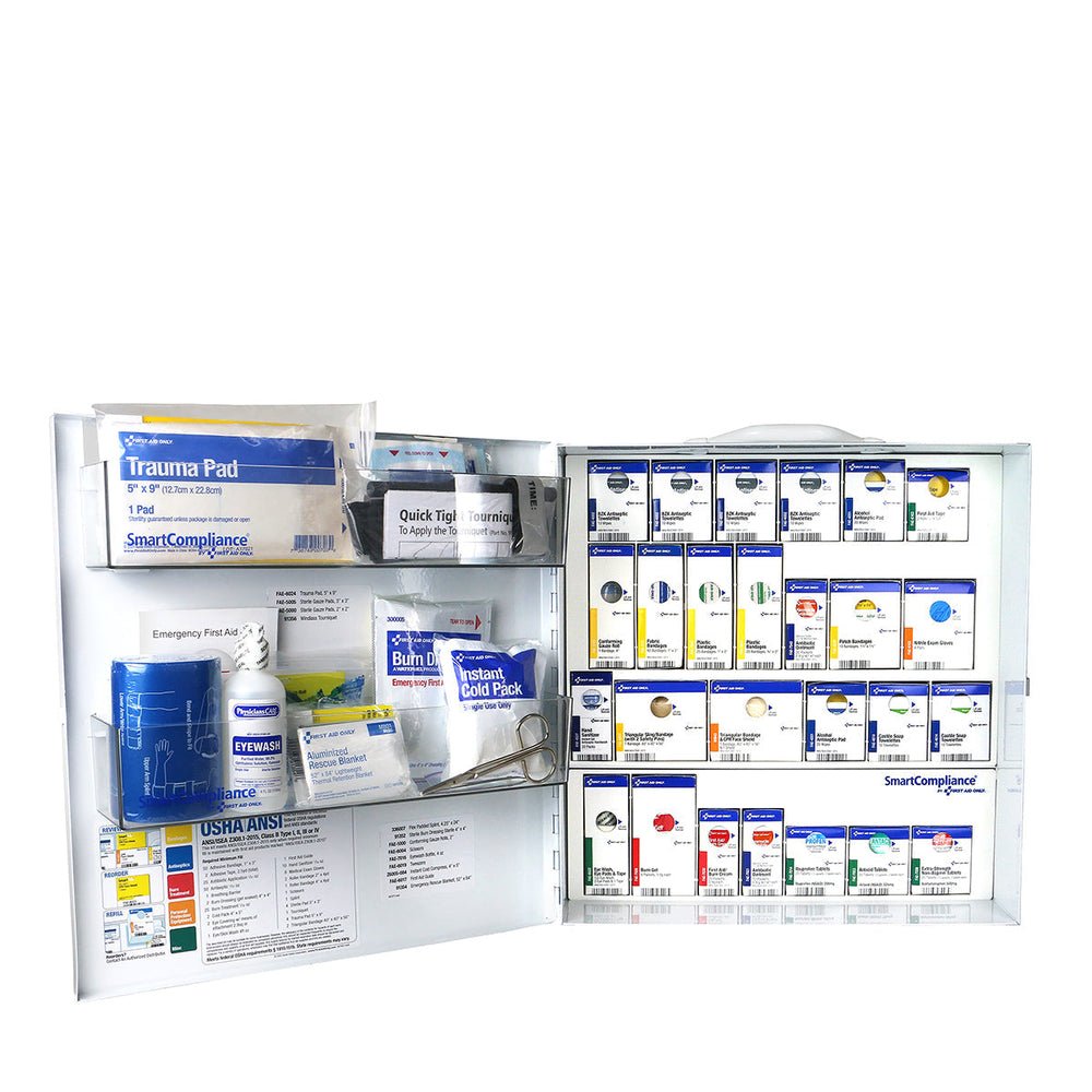 SmartCompliance Large ANSI 2021 B Metal First Aid Cabinet with Medications for General Business